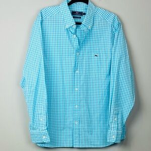 Vineyard Vines Turquoise Checkered Gingham Button Down Shirt Men's Size Large
